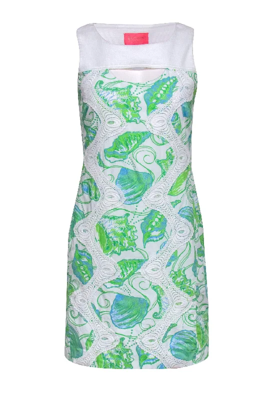 Lilly Pulitzer - Lime Green & Bright Blue Conch Print Dress Sz 2 Sequin unclassified dresses