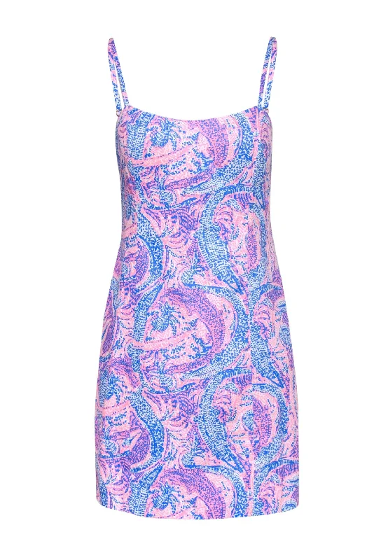 Lilly Pulitzer - Pink & Blue Alligator & Pineapple Print Sheath Dress Sz 6 Winter unclassified dresses