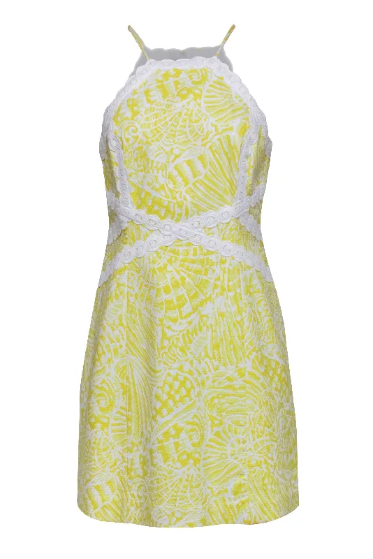 Lilly Pulitzer - Yellow & White Print Cotton Dress w/ Embroidered Trim Sz 8 Fall unclassified dresses