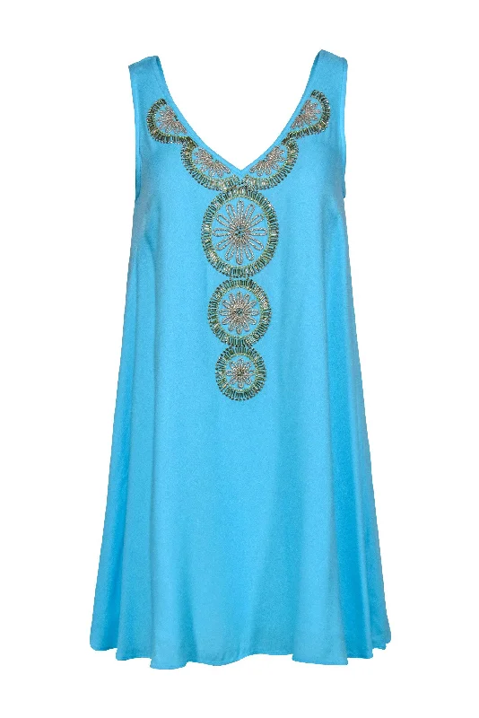 Lilly Pulitzer - Light Blue "Fia" Swing Dress w/ Gold-Toned Medallion Embroidery & Beading Sz S Fashionable unclassified dresses