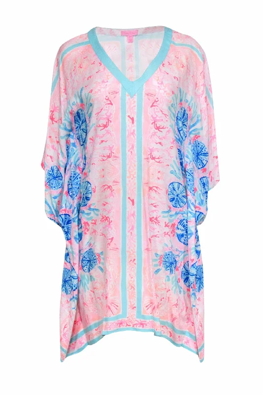 Lilly Pulitzer - Pink, Blue & White Caftan w/ Shell Print Sz S/M Flowy unclassified dresses