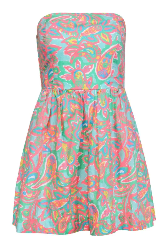 Lilly Pulitzer - Multicolor Pastel Ocean Print Cotton Strapless Dress Sz XS Monochrome unclassified dresses