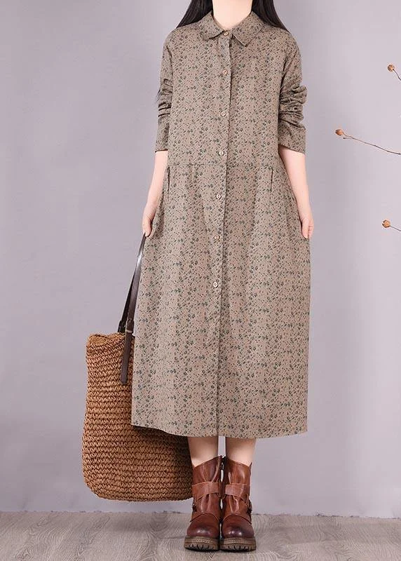 Loose Lapel Button Down Spring Dress Women Christmas Gifts Gray Print Blouses Designer unclassified dresses