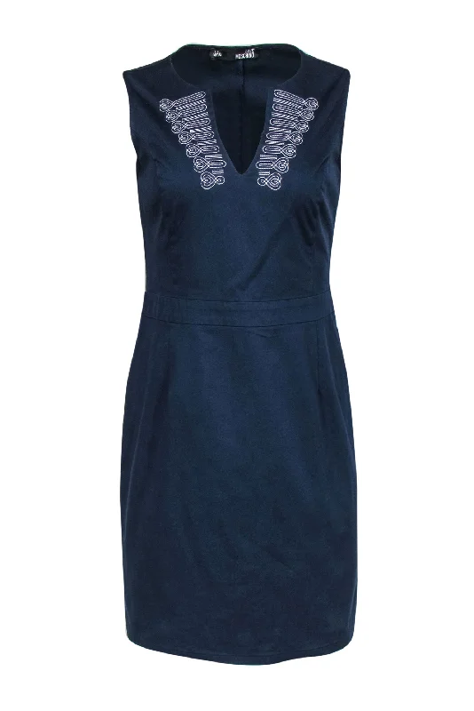 Love Moschino - Navy Cotton Sheath Dress w/ White Embroidery Sz 8 Festival unclassified dresses