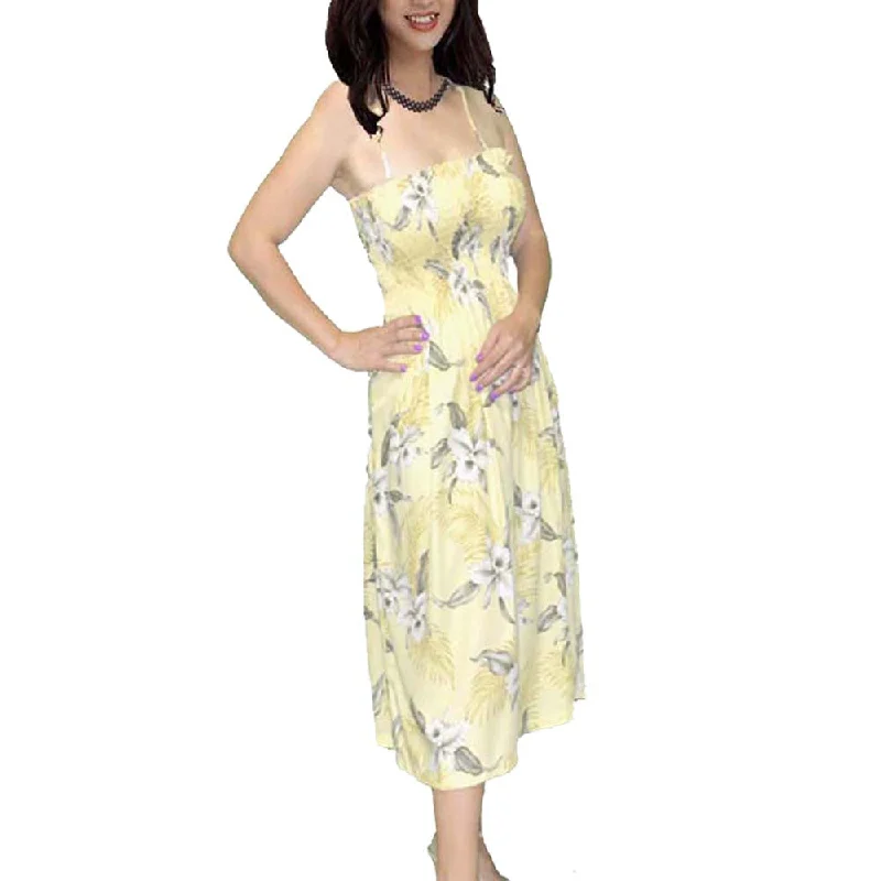 Lulumahu Orchid Yellow Smocked Hawaiian Dress Casual chic unclassified dresses