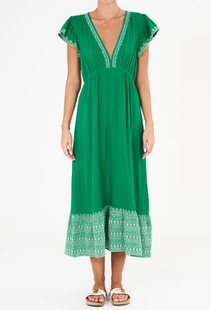 M.A.B.E Cella Embroidered Dress - Green Silk unclassified dresses