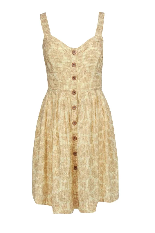 Maeve - Yellow Seersucker Cotton Button-Front Dragonfly Dress Sz 12 A-line unclassified dresses