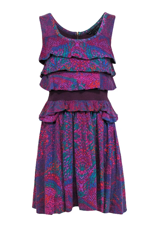 Marc by Marc Jacobs - Purple & Multicolored Tiered Ruffle Cotton Blend Dress Sz S Polka dot unclassified dresses