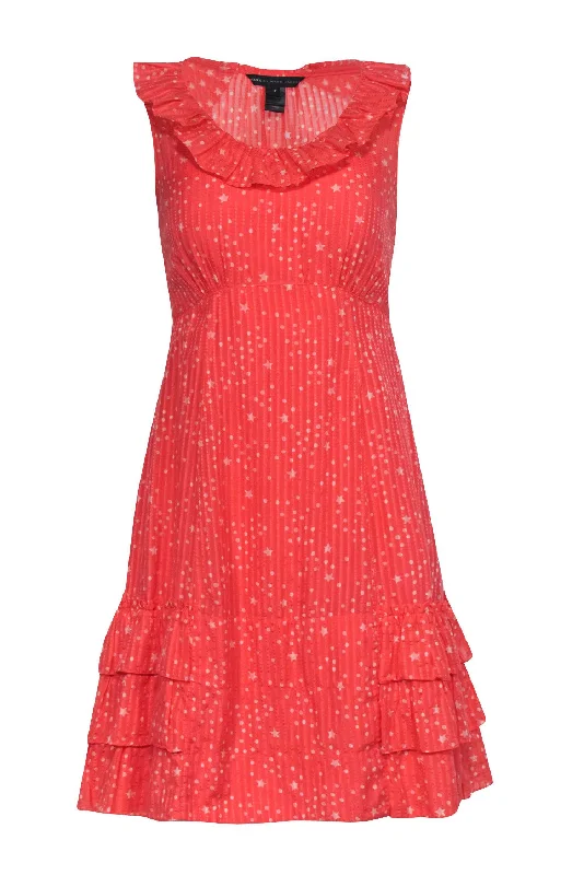 Marc by Marc Jacobs - Coral & Cream Star Print w/ Flounce Neckline Dress Sz 2 Designer unclassified dresses