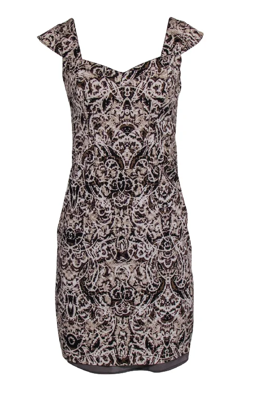 Marc New York by Andrew Marc - Tan & Brown Antique Print Dress Sz 8 Lounge unclassified dresses