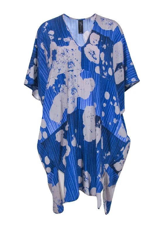 Zero + Maria Cornejo - Blue Splatter Print Silk Kaftan Coverup OS Plus size unclassified dresses