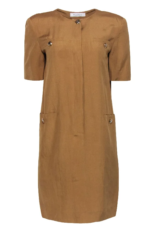 Max Mara - Light Brown Silk & Linen Shift Dress Sz 8 Budget-friendly unclassified dresses