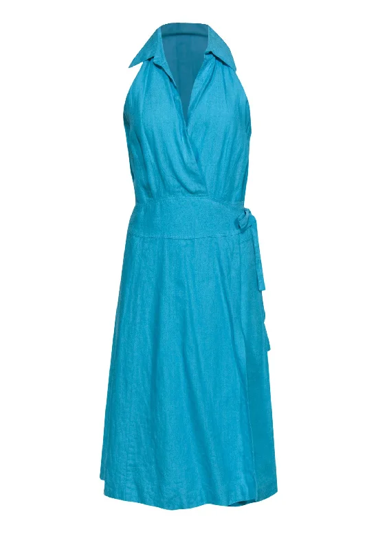 Max Mara - Robin Egg Blue Halter Wrap Dress Sz 8 Luxury unclassified dresses