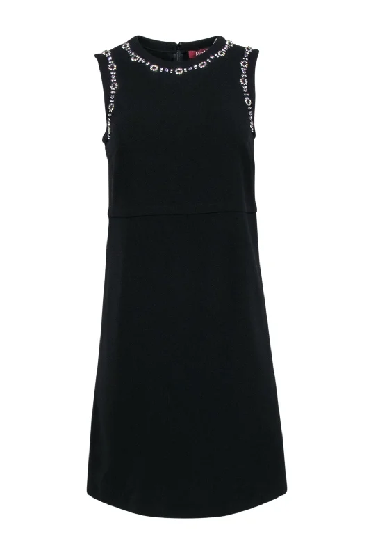 Max Mara - Black Sleeveless Sheath Dress w/ Jewel Neckline Sz 6 Knitted unclassified dresses