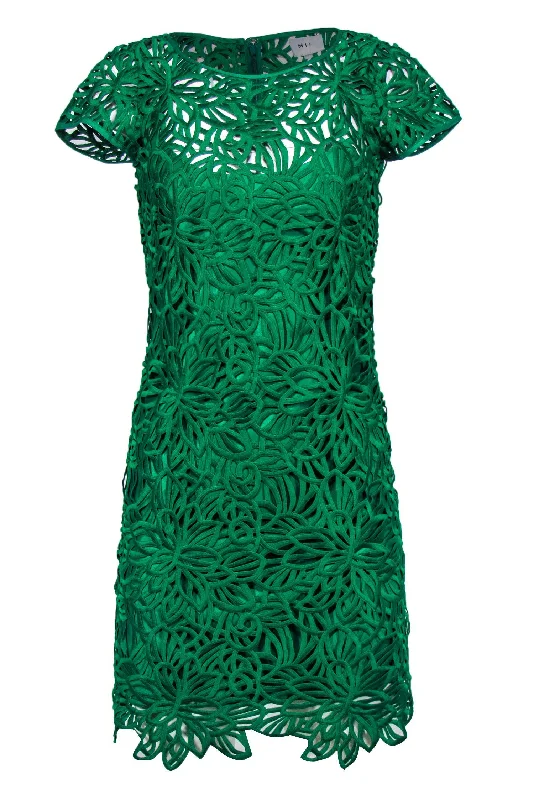 Milly - Bright Green "Chloe" Scrolled Eyelet Overlay Sheath Dress Sz 0 Y2K unclassified dresses