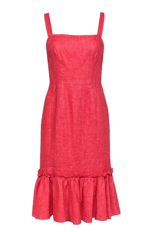 Milly - Coral Linen Ruffled Hem "Kerry" Sheath Dress Sz 4 Neutral tone unclassified dresses