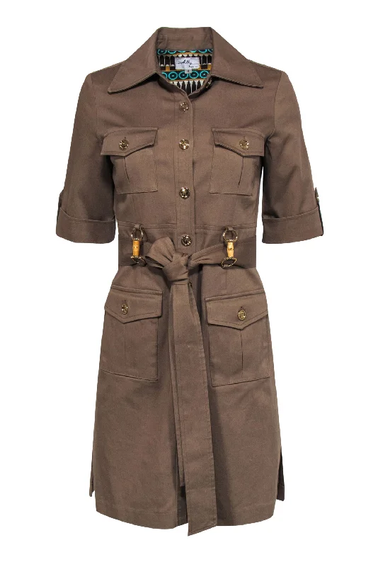 Milly - Olive Green Quadruple Pocket Safari Dress w/ Belt Sz 4 Stylish unclassified dresses