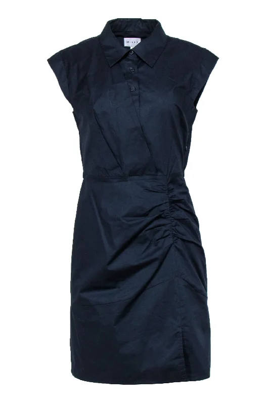 Milly - Navy Cotton Collared Sheath Dress w/ Ruching Sz 6 Women's unclassified dresses