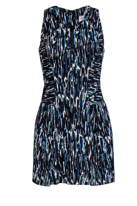 Milly - Blue & White Abstract Pattern Sleeveless Skater Dress Sz 8 Women's unclassified dresses