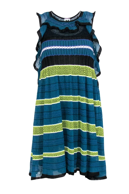 Missoni - Teal & Yellow Knit Sleeveless Dress w/ Black Trim Sz 0 Printed unclassified dresses