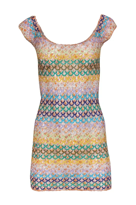 Missoni - Multicolor Scalloped Crochet Scoop Neck Dress Sz 2 Silk unclassified dresses