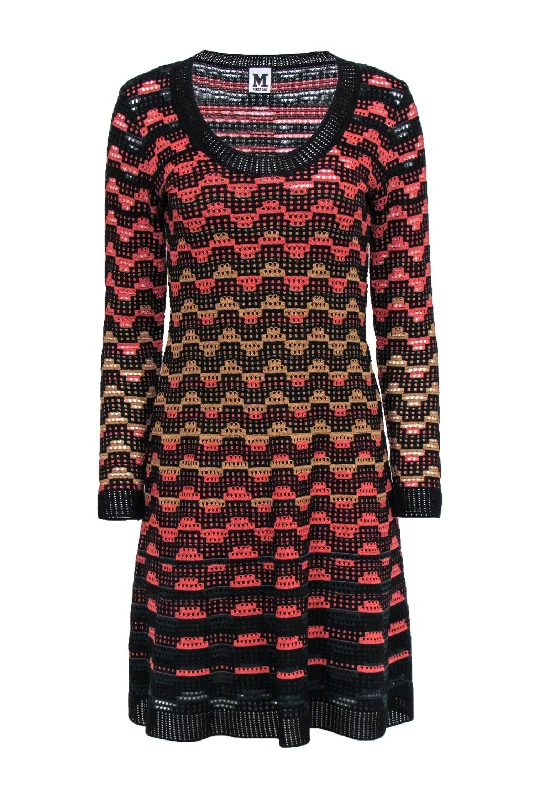 M Missoni - Rust, Tan & Black Crochet Knit A-Line Dress Sz 6 Ruffled unclassified dresses