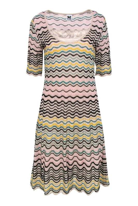 Missoni - Beige & Multicolor Sparkly Squiggly Striped Knit Dress Sz 8 Luxury unclassified dresses