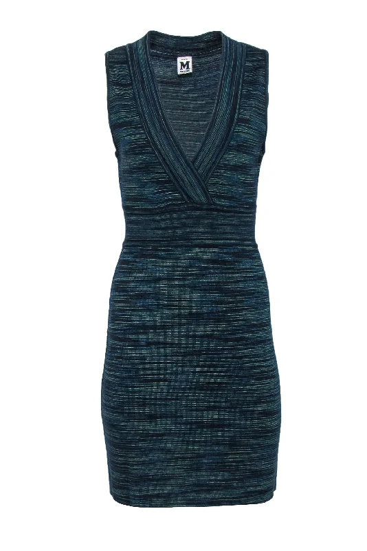 Missoni - Blue & Green Striped Knit Plunge Sheath Dress Sz 6 Travel unclassified dresses