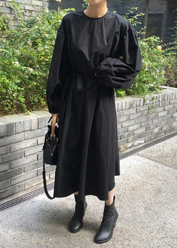 Modern black cotton quilting clothes o neck Batwing Sleeve Kaftan spring Dresses Designer unclassified dresses