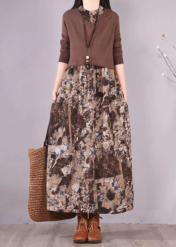 Modern Patchwork Spring Dresses Design Chocolate Print Dresses Velvet unclassified dresses