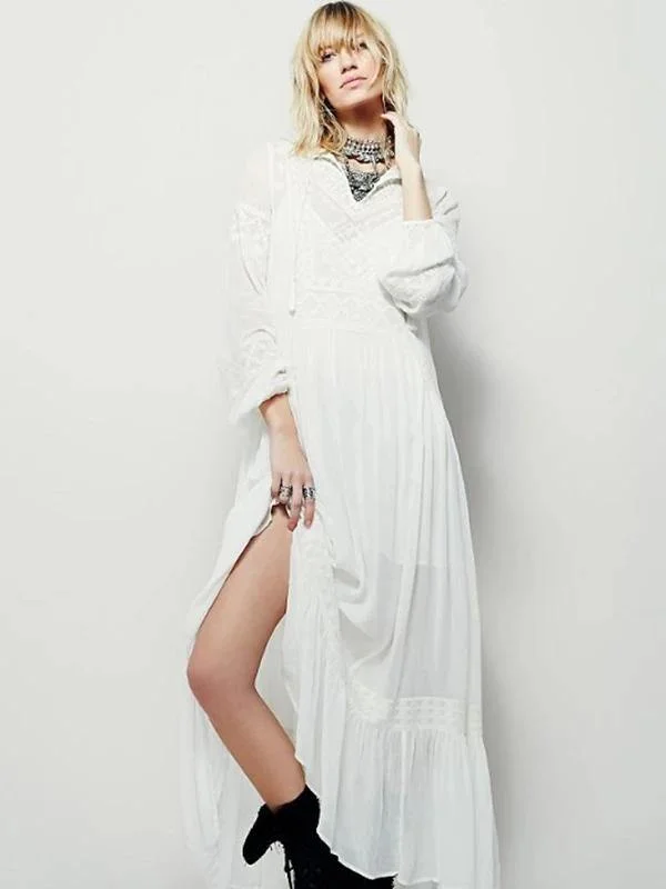 Modern v neck patchwork cotton spring Tunics Runway white Dress Halter unclassified dresses