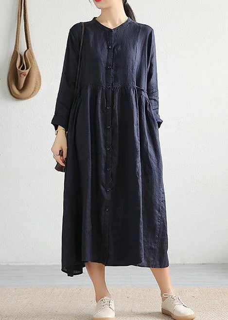 Modern Cinched pockets linen outfit Outfits navy Dress spring Vintage unclassified dresses