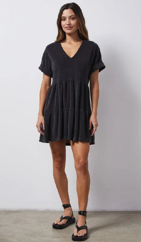 Monrow Terry Cloth Tiered Dress - Faded Black Budget-friendly unclassified dresses