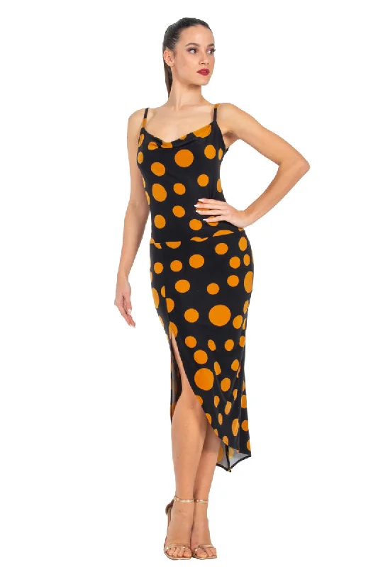 Polka Dot Tango Dress With Curved Front Slit Sleeveless unclassified dresses