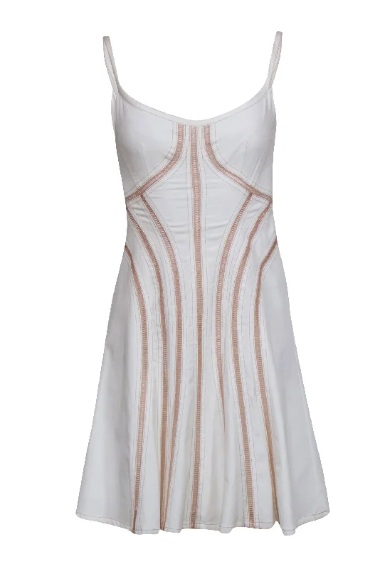 Nanette Lepore - White & Nude Cotton Sundress w/ Contrast Stitching Sz 2 Affordable unclassified dresses