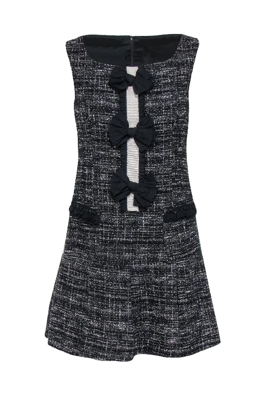 Nanette Lepore - Black & White Tweed Drop Waist Dress w/ Bows Sz 4 Bodycon unclassified dresses