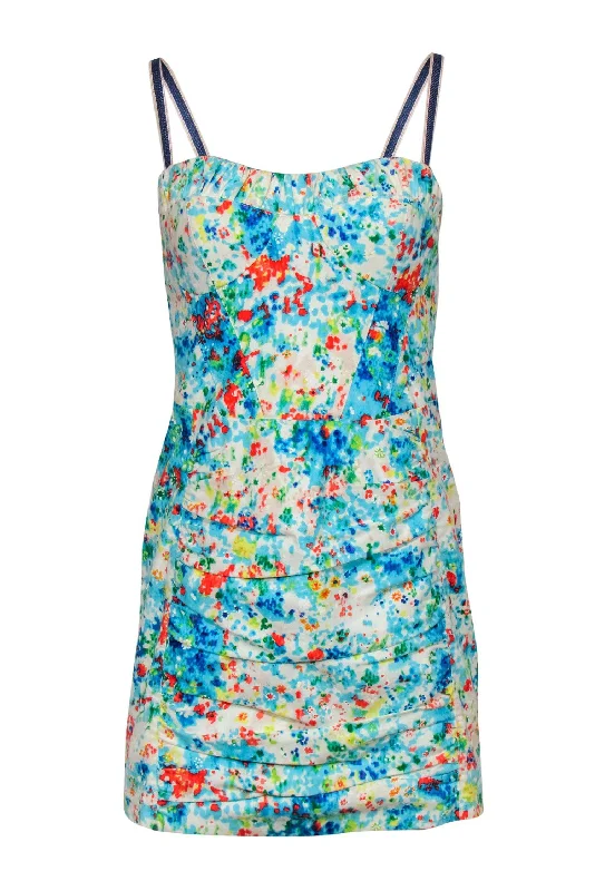 Nanette Lepore - White & Multicolor Printed Sleeveless Ruched Sheath Dress Sz 4 Everyday wear unclassified dresses