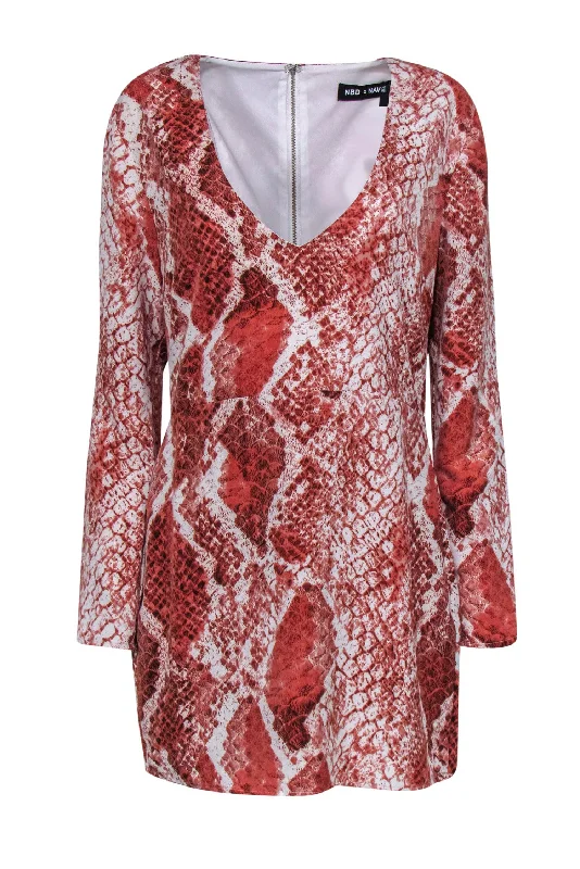 NBD - Blush Snakeskin Plunging Neckline Dress Sz L Stretchy unclassified dresses