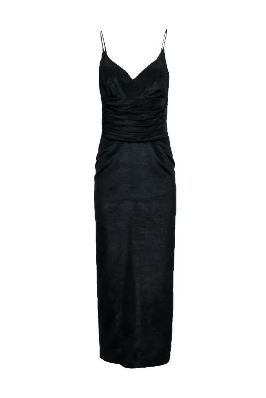 Nicole Miller - Black Cotton Blend Textured Column Gown w/ V-Neckline Sz 10 Striped unclassified dresses