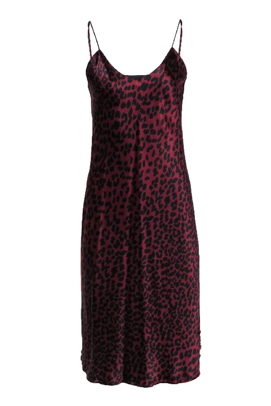 Nili Lotan - Ruby & Black Cheetah Print Sleeveless Silk Slip Dress Sz M Minimalist unclassified dresses