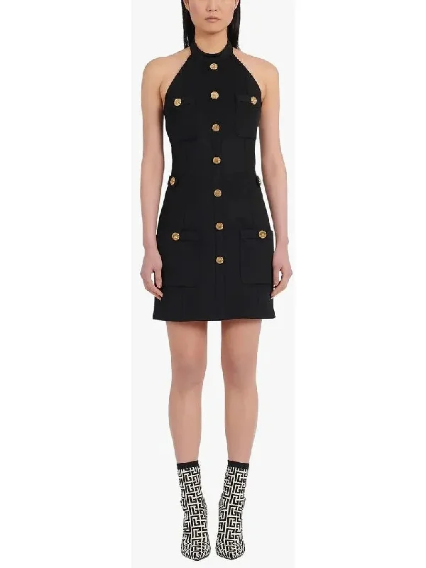 Open-Back Black Dress with Gold-Tone Buttons Graduation unclassified dresses