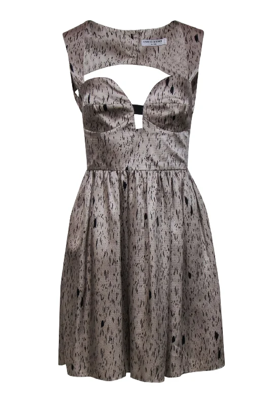 Opening Ceremony - Grey & Black Printed Open Back Silk Fit & Flare Dress Sz S Satin unclassified dresses