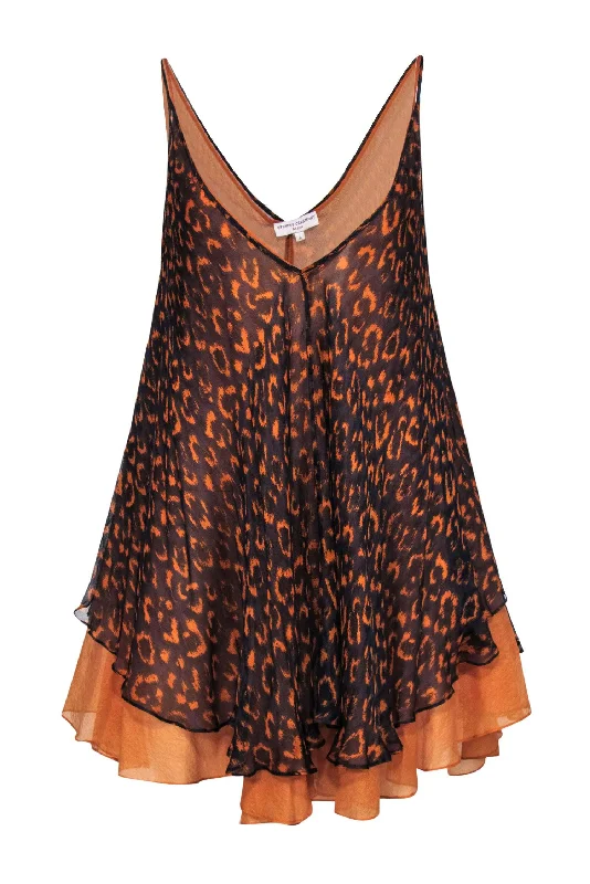 Opening Ceremony - Navy & Orange Leopard Print Layered Silk Shift Dress Sz S Soft fabric unclassified dresses