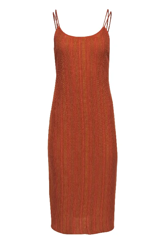 Paloma Wool - Orange & Tan Knit Spaghetti Strap Dress Sz M Boho unclassified dresses