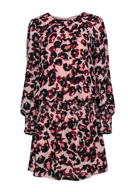 Parker - Light Pink, Maroon & Black Leopard Print Drop Waist Dress Sz M Holiday unclassified dresses