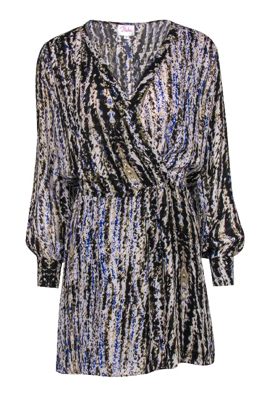 Parker - Blue, Black & Gray Marbled Faux Wrap Dress Sz S Casual unclassified dresses