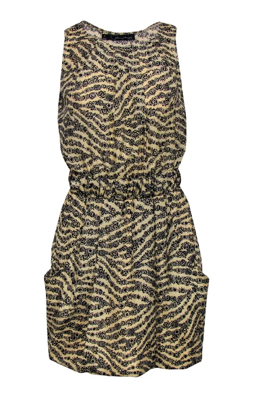 Patterson J. Kincaid - Beige & Black Bohemian Print Sleeveless Fit & Flare Dress Sz S Comfortable unclassified dresses