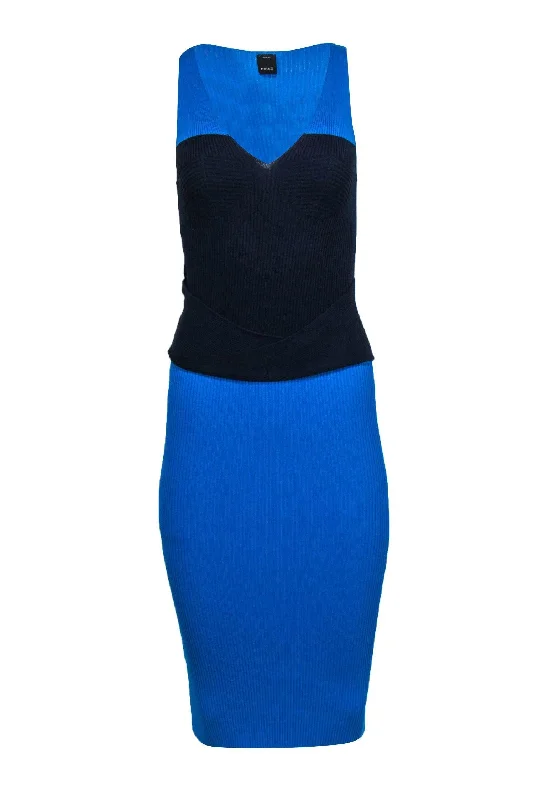 Pinko - Blue Colorblocked Rib Knit Sleeveless Dress Sz M Cotton unclassified dresses