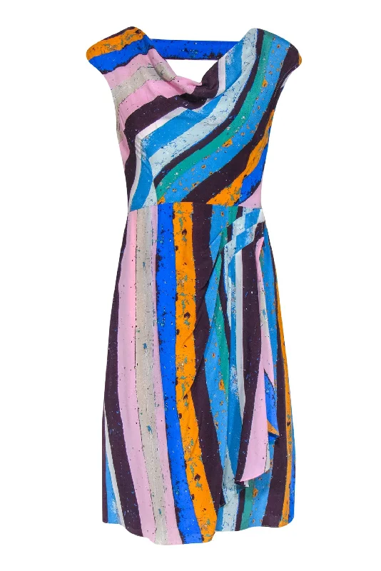 Plenty by Tracy Reese - Multicolor Striped Silk Cowl Neck Dress Sz 4 Short unclassified dresses