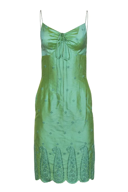 Plenty by Tracy Reese - Light Green Silk Shimmer Dress w/ Eyelet Design Sz XS Date night unclassified dresses